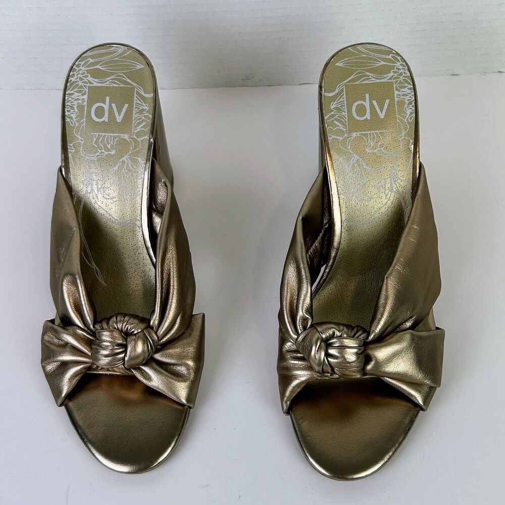 Dolce Vita Knotted Strappy Mule Heels Slide on Sandals Metallic Bronze Gold sz 9 - Picture 4 of 10